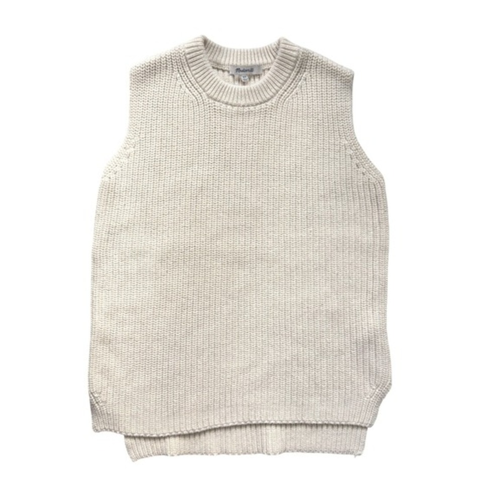 Madewell 100% Cotton Cream Crew Neck Ribbed Long Sweater‎ Vest Top XXS